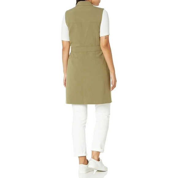 Nine West Olive Notch Collar Tie Waist Stretch Vest/Dress Size 4 - Picture 3 of 10